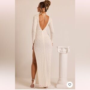 Oh Polly Dresses Embellished Long Sleeve Backless Maxi Dress In